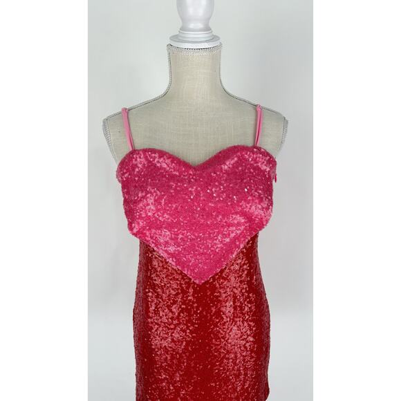 Collective The Label Embellished Sequin Heart Mini Dress Womens Size 2 New Red - Picture 2 of 9